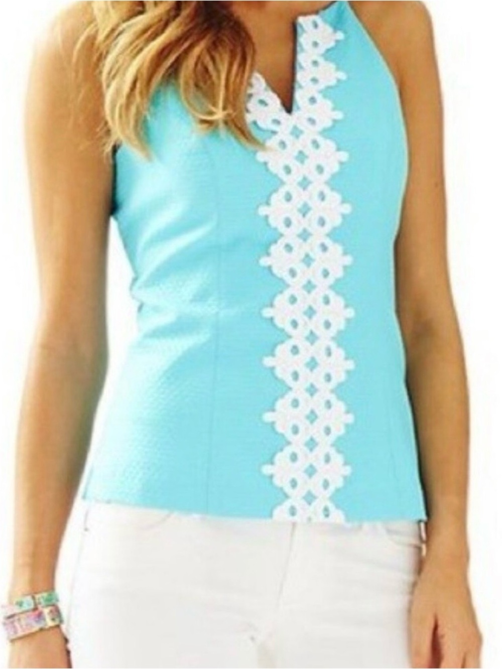 Lilly Pulitzer | Turquoise Halter Cami | White Lace Trim | Size = 00